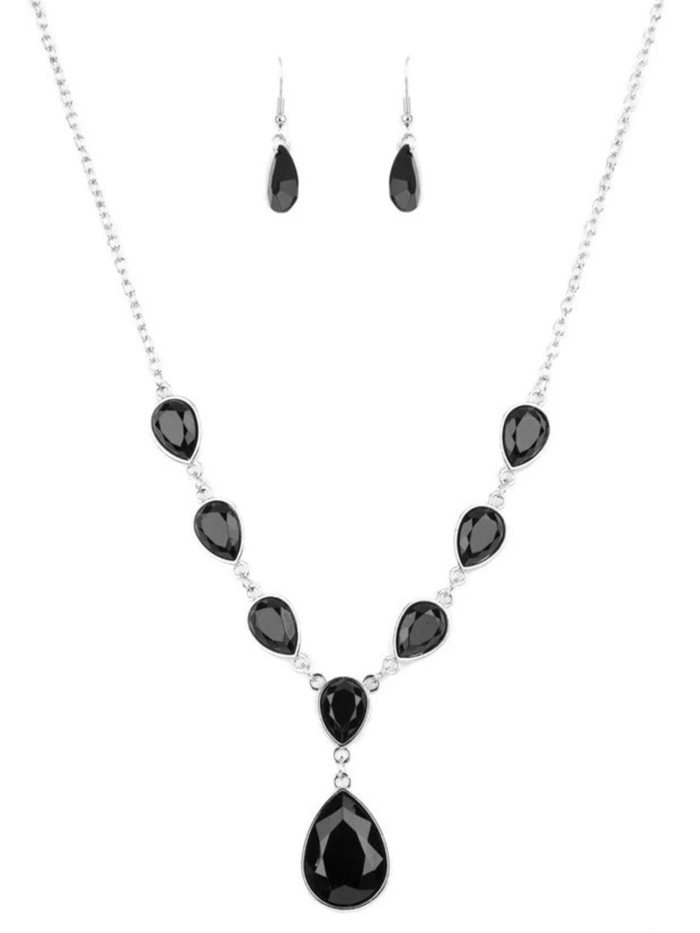 Party Paradise- Black Teardrop Statement Necklace & Earrings Set - Picture 2 of 3